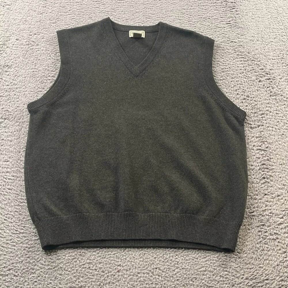 Vintage LL Bean Lambswool V-Neck Sweater Vest Men Medium Gray Lightweight Golf